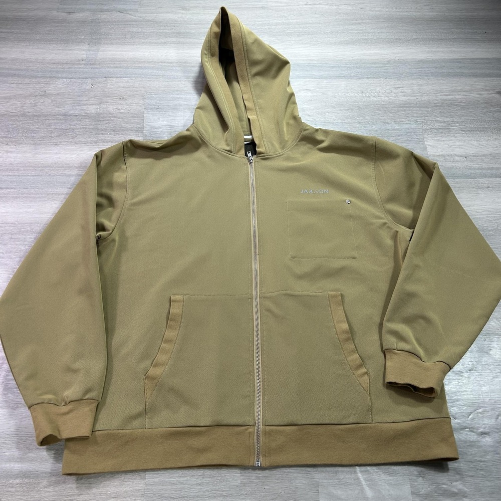 JAXXON Hoodie Mens XL Brown Full Zip‎ Twill Lined Sweatshirt Pockets Casual
